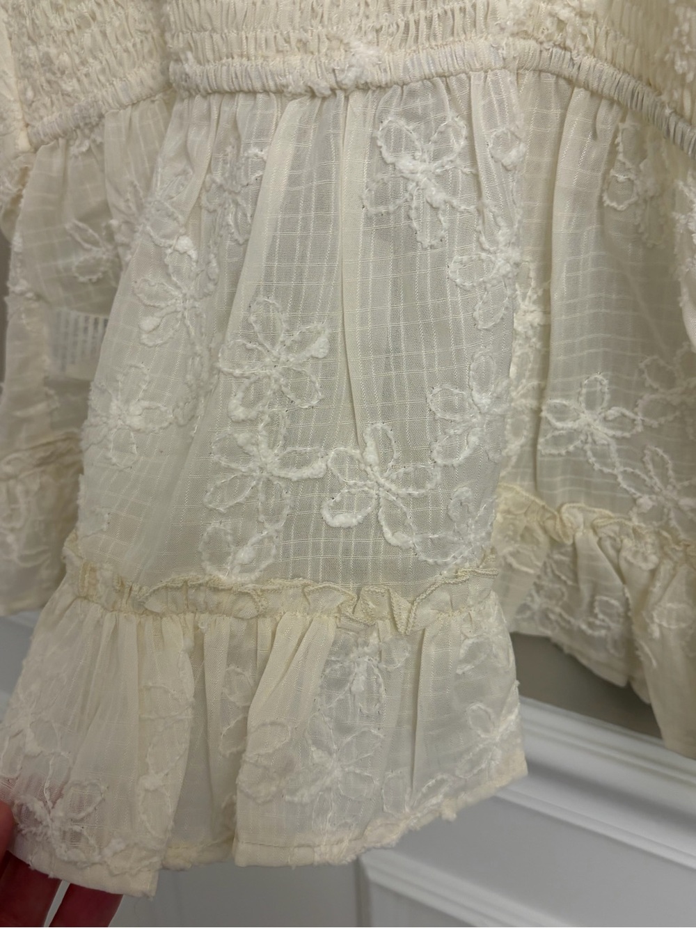 Rebellion Again Cream Embroidered Smocked Floral Cami NWT Coquette Romantic - Picture 6 of 8